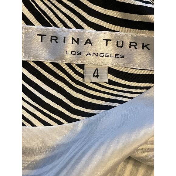 Trina Turk Geometric Print 100% Silk Faux Wrap Long Sleeve Cocktail Dress Size 4 - Picture 6 of 6